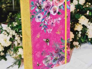Elegant A4 Pink Journal with Floral, Honeycomb, and Bee Details